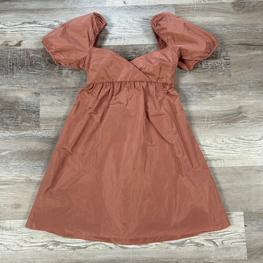 Wilfred Aritzia Puff Sleeve Dress Rust Cutout Tie Front Mini XS